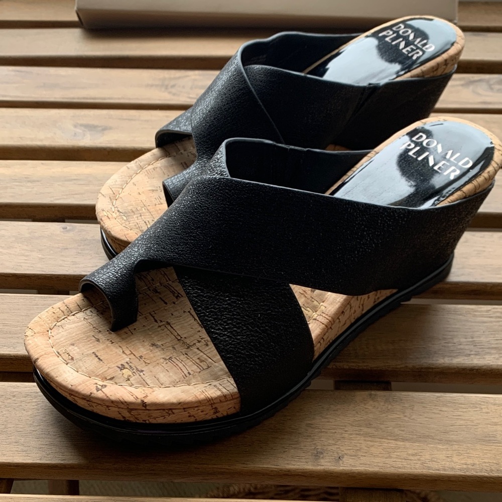 Donald J. Pliner Black Cork Wedge Sandals